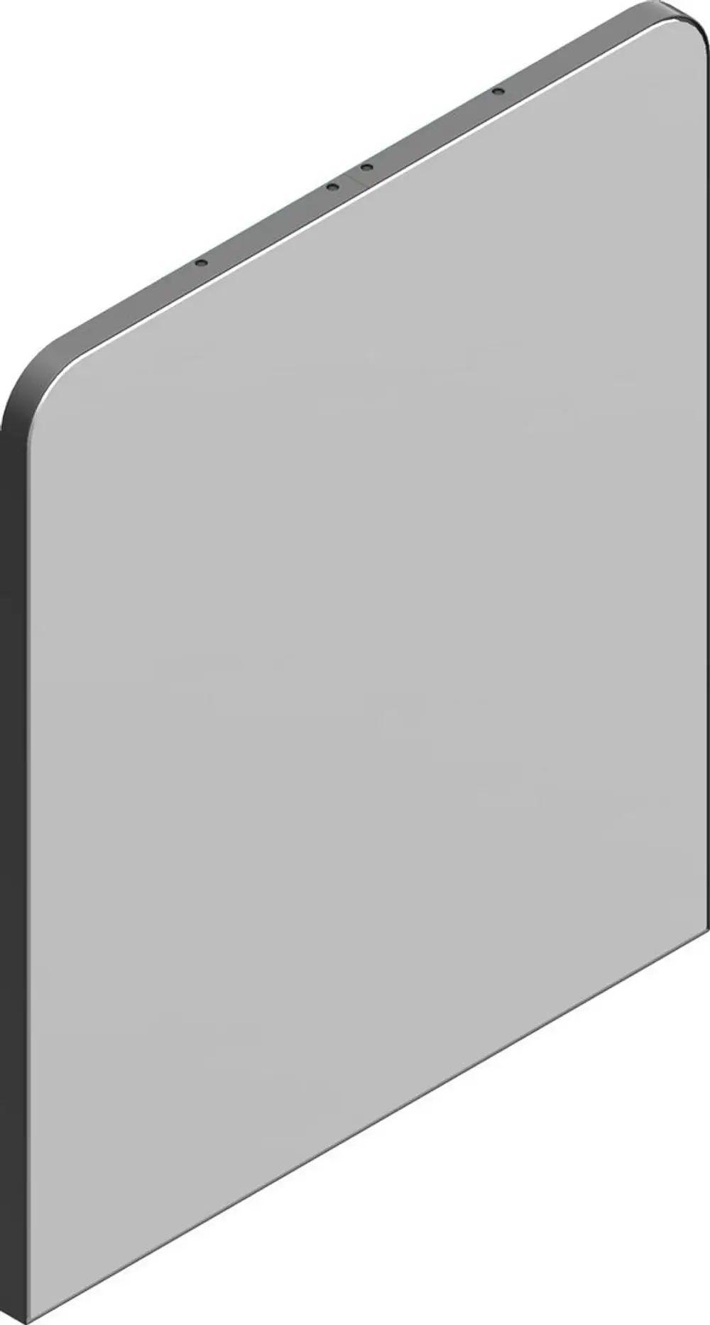 Weißes Glas, rechteckige Blende für Bosch-Geräte. Flache Oberfläche mit abgerundeten Kanten und Montagebohrungen oben.